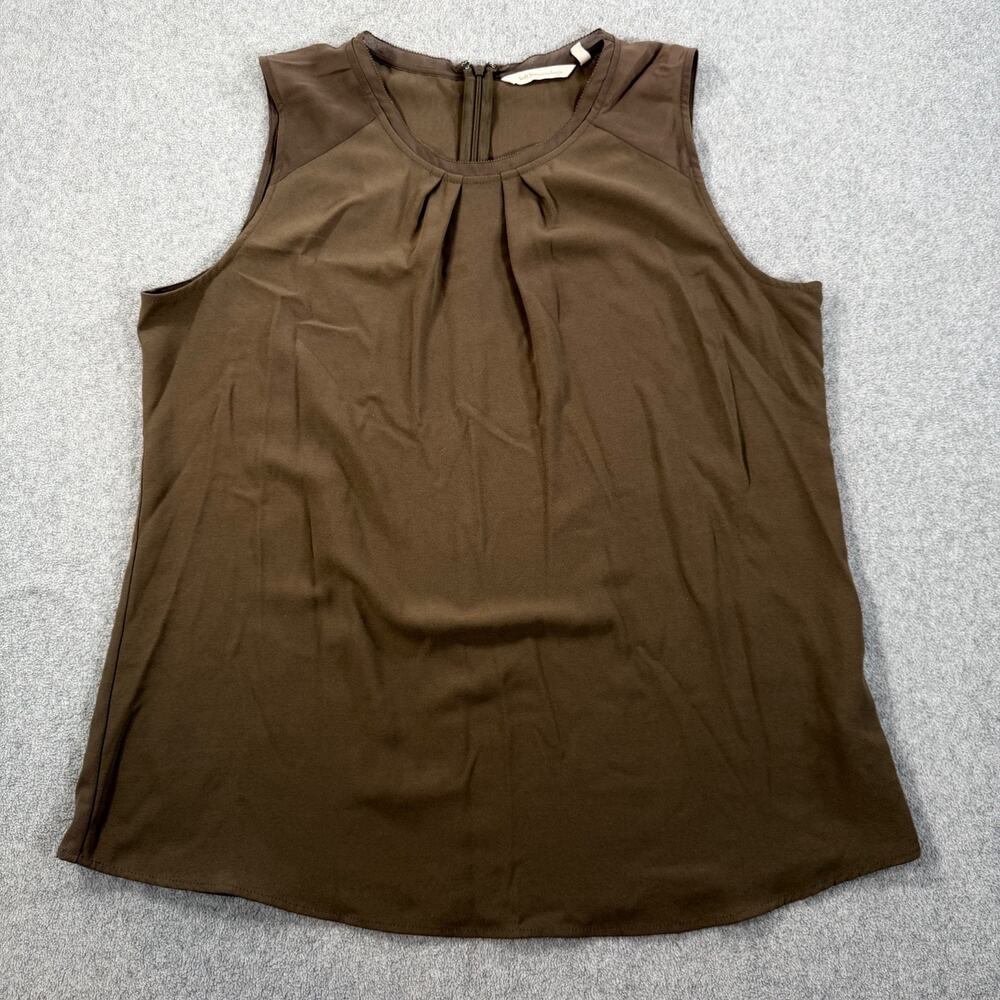 Soft Surroundings Sleeveless Pleated Front Blouse in Olive Brown